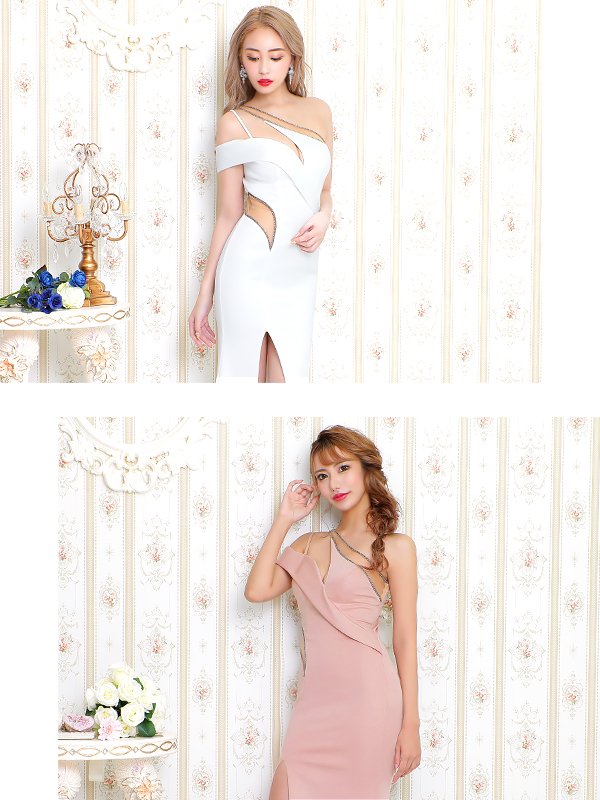 画像4: 【ANGEL R/エンジェルアール】カッティングデザイン/ ワンショルダー/タイト/ロング/ キャバドレスlong[OF2] (4)