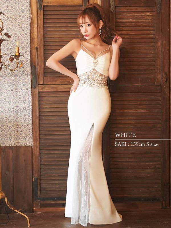 画像3: 【ANGEL R/エンジェルアール】ウエストスパンコール/ パール/ ビジュー/ キャミソール/ スリット/ タイト/ ロングドレス/ キャバドレス long[OF2] (3)