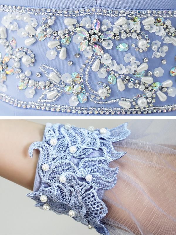 画像10: 【ANGEL R/エンジェルアール】長袖/ 袖あり/ アメスリ/ フラワーデザイン/ パール/ ビジュー/ スリット/ ストレッチ/ タイト/ ロング/ キャバドレスlong[OF2] (10)