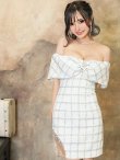 画像3: XSサイズあり【ANGEL R/エンジェルアール】オフショルダー/ ラメチェックツイード/ ビジューリボン/ タイト/ ミニドレス/ キャバドレス[OF2] (3)