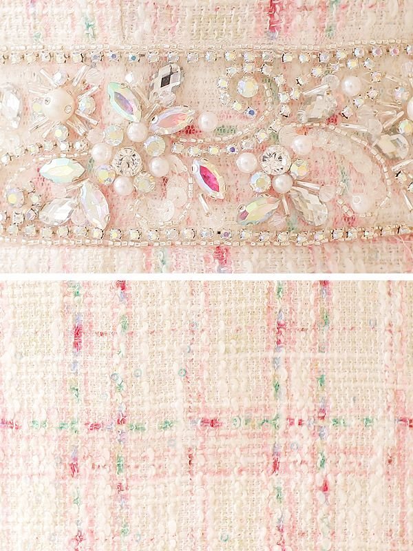 画像10: XSサイズあり【ANGEL R/エンジェルアール】チェックツイード/ ウエストパールビジュー/ フレア/ ミニドレス/ キャバドレス[OF2] (10)