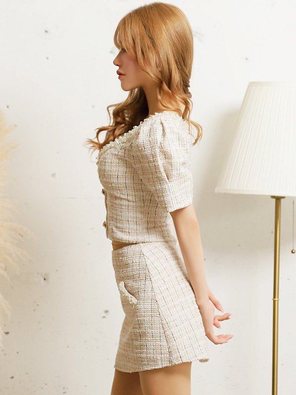 画像6: XSサイズあり【ANGEL R/エンジェルアール】デコルテパール/ ビジュー/ パフスリーブ/ セパレート/ マイクロミニ/ タイト/ミニドレス/ キャバドレス[OF2] (6)