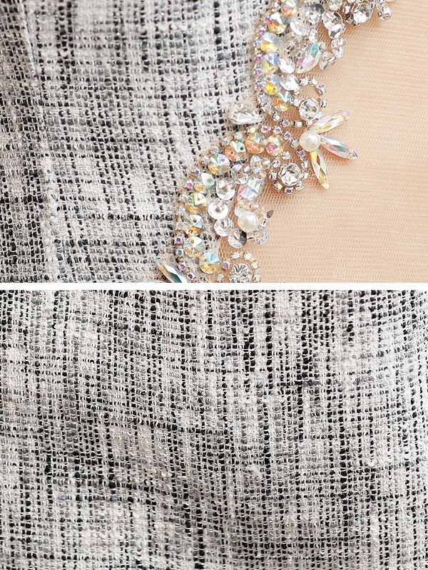 画像10: XSサイズあり【ANGEL R/エンジェルアール】チェックツイード/ デコルテビジューチェーン/ カットオフ/ ホルター/ アメスリ/ フレア/ ミニドレス/ キャバドレス[OF2] (10)