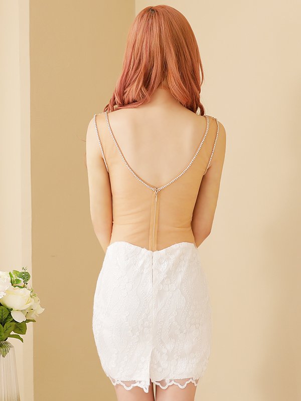 画像10: 【ANGEL R/エンジェルアール】スパンコールレース/ バストショルダービジュー/ ノースリーブ/ シアー/ タイト/ ミニドレス/ キャバドレス[OF2] (10)