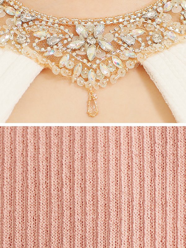 画像9: XSサイズあり【ANGEL R/エンジェルアール】デコルテビジュー/ ロングスリーブ/ レース/ ワンカラー/ タイト/ ミニドレス/ キャバドレス[OF2] (9)