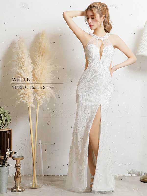 画像14: 【ANGEL R/エンジェルアール】 フラワーパールビジュー/ホルターネック/ レース/ タイト/ ロングドレス/ キャバドレス long[OF2] (14)