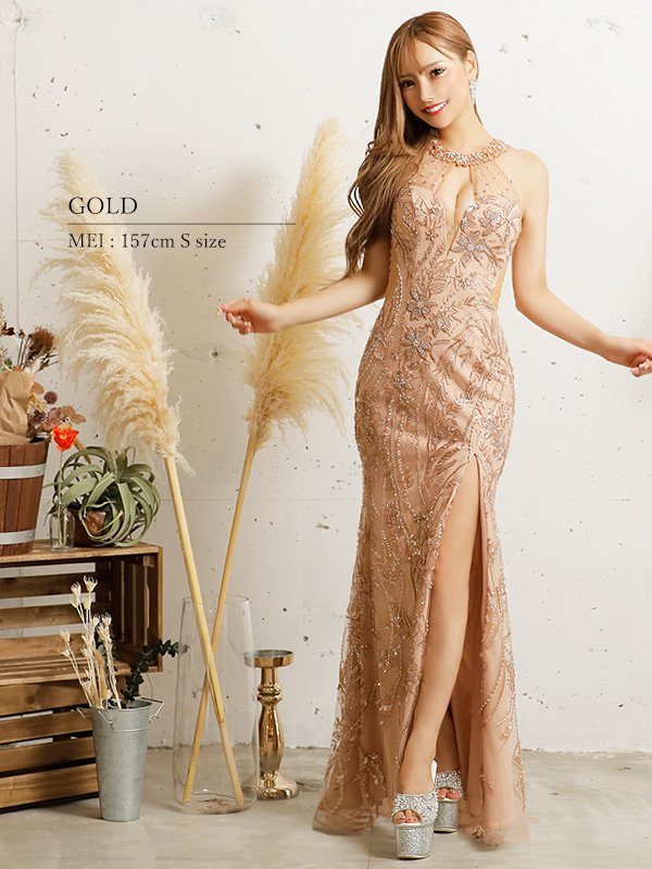 画像20: 【ANGEL R/エンジェルアール】 フラワーパールビジュー/ホルターネック/ レース/ タイト/ ロングドレス/ キャバドレス long[OF2] (20)