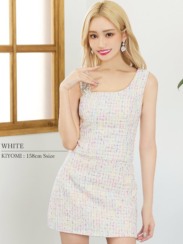 画像13: XSサイズあり☆背の低い方必見！【ANGEL R/エンジェルアール】ツイード/ ショルダービジュー/ ツーピース/ タイト/ マイクロミニドレス/ キャバドレス[OF2] (13)