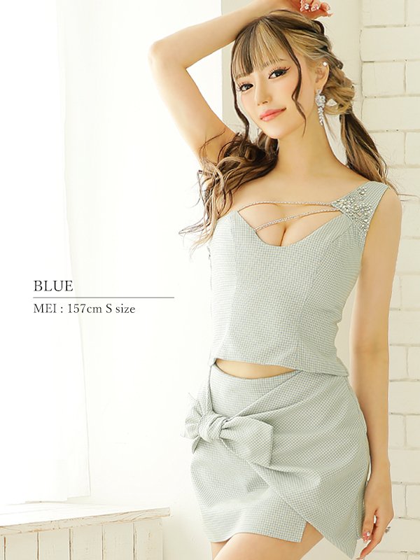 画像20: XSサイズあり☆背の低い方必見！【ANGEL R/エンジェルアール】ワンショルダー/ チェック/ リボン/ ツーピース/ マイクロミニドレス/ キャバドレス[OF2] (20)