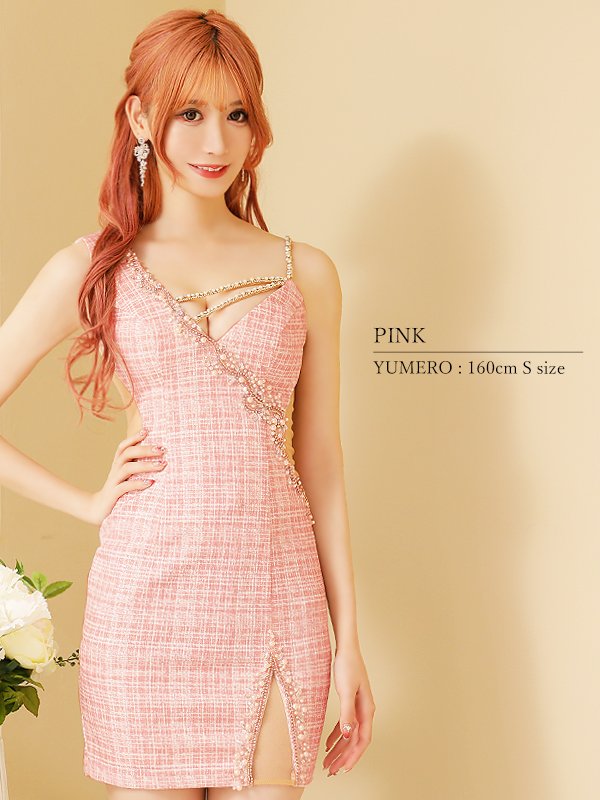 画像17: sugarコラボ商品☆XSサイズあり【ANGEL R/エンジェルアール】フロントパールビジュー/ アシンメトリーショルダー/ チェック/ ツイード/ キャミソール/ タイト/ ミニドレス/ キャバドレス[OF2] (17)