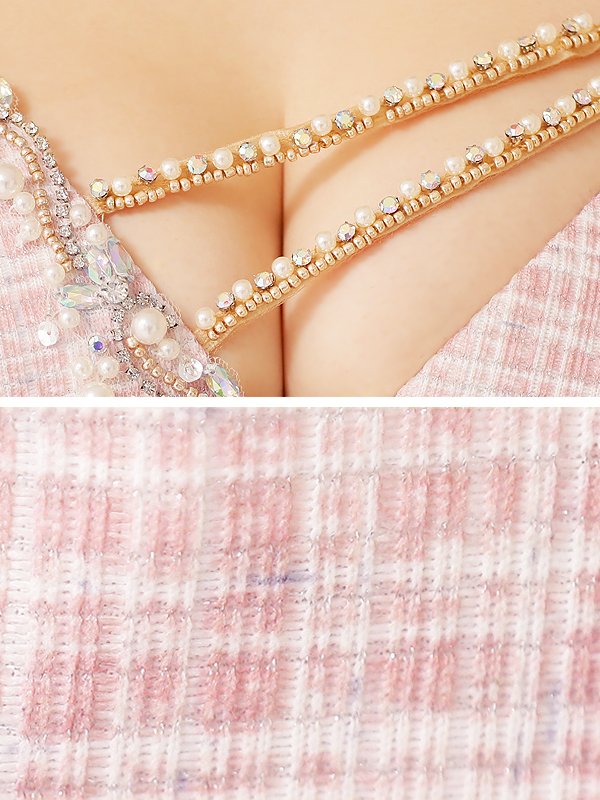 画像20: sugarコラボ商品☆XSサイズあり【ANGEL R/エンジェルアール】フロントパールビジュー/ アシンメトリーショルダー/ チェック/ ツイード/ キャミソール/ タイト/ ミニドレス/ キャバドレス[OF2] (20)