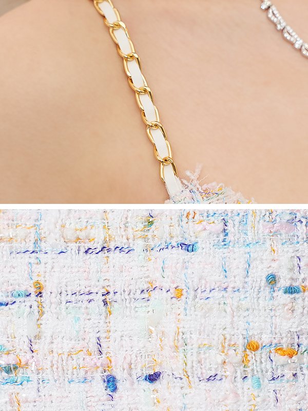 画像20: XSサイズあり【ANGEL R/エンジェルアール】チェックツイード/ ダブルデザイン/ ショルダーチェーン/ フレア/ ミニドレス/ キャバドレス[OF2] (20)