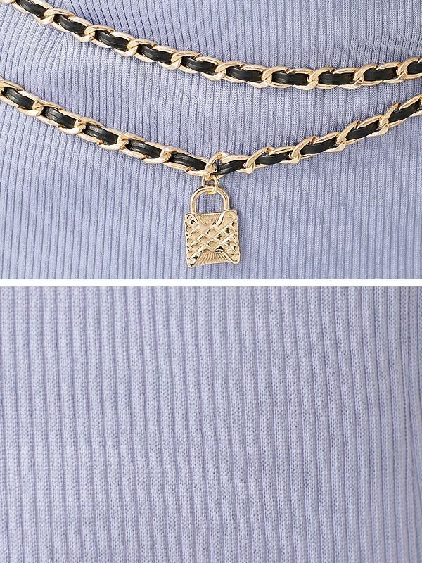 画像9: XSサイズあり【ANGEL R/エンジェルアール】オフショルダー/ チェーンテレコ/ リブニット/ スリットスカート/ タイト/ ミニドレス/ キャバドレス[OF2] (9)