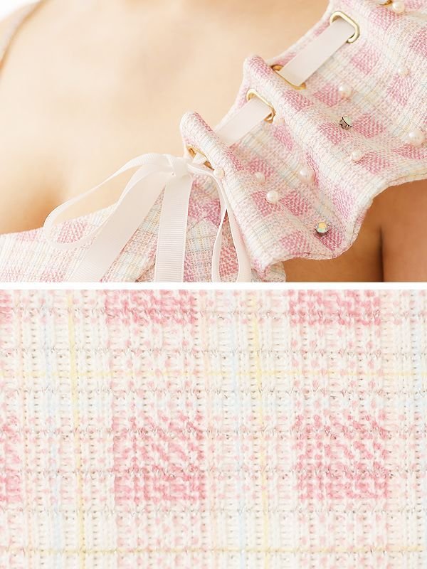 画像8: XSサイズあり【ANGEL R/エンジェルアール】アシンメトリー/ ショルダーギャザー/ チェック/ ツイード/ タイト/ ミニドレス/ キャバドレス[OF2] (8)