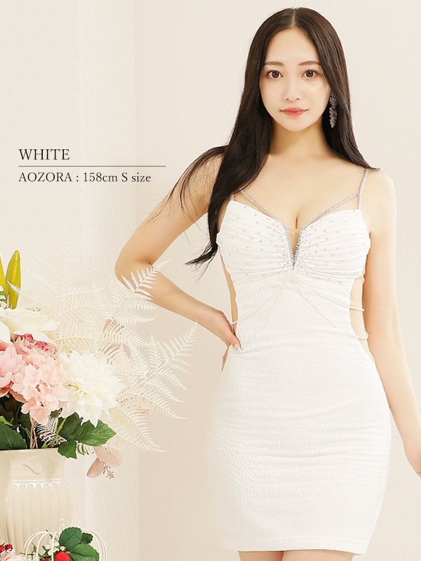 画像14: XSサイズあり【ANGEL R/エンジェルアール】バストタック/ ビジュー/ パールチェーン/ キャミソール/ ワンカラー/ タイト/ ミニドレス/ キャバドレス[OF2] (14)