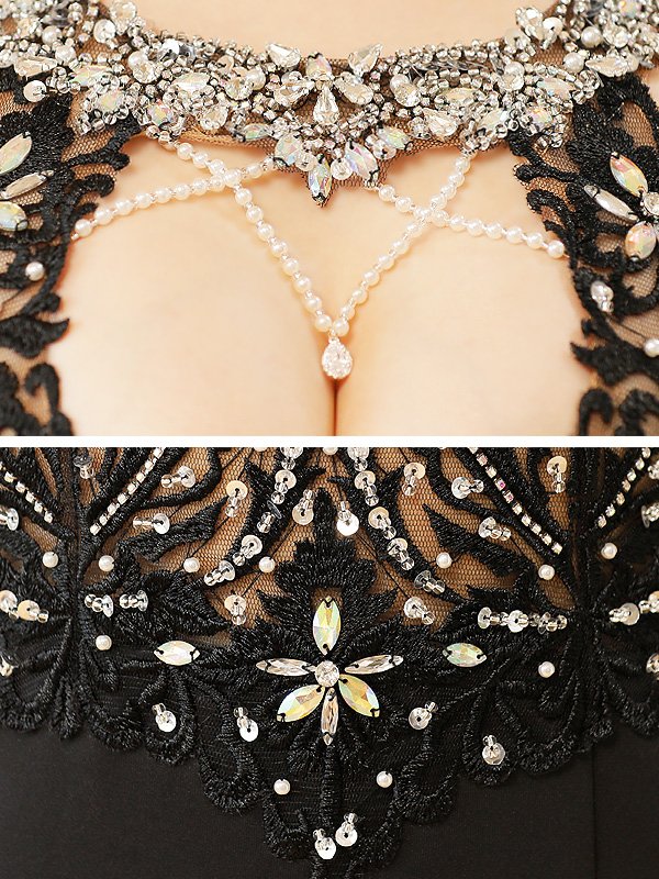 画像8: 【ANGEL R/エンジェルアール】フラワーレース/ デコルテビジュー/ パールチェーン/ ワンカラー/ タイト/ スリット/ ロングドレス/ キャバドレス long[OF2] (8)