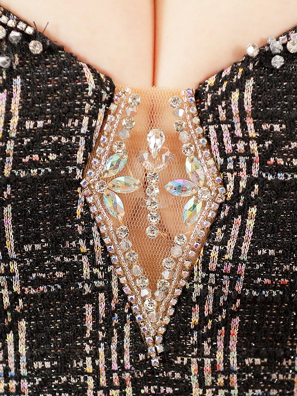 画像13: XSサイズあり【ANGEL R/エンジェルアール】バストダイヤビジュー/ ミックスチェック/ サイドシアー/ キャミソール/ タイト/ ミニドレス/ キャバドレス[OF2] (13)