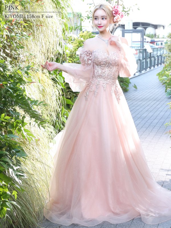 画像14: 【ANGEL R/エンジェルアール】ベア/袖あり/ オフショル/ フレアスリーブ/ フラワー刺繍/ ウェディング/ バースデー/ プリンセス/ フレア/ ロングドレス/ キャバドレスlong[HC03] (14)