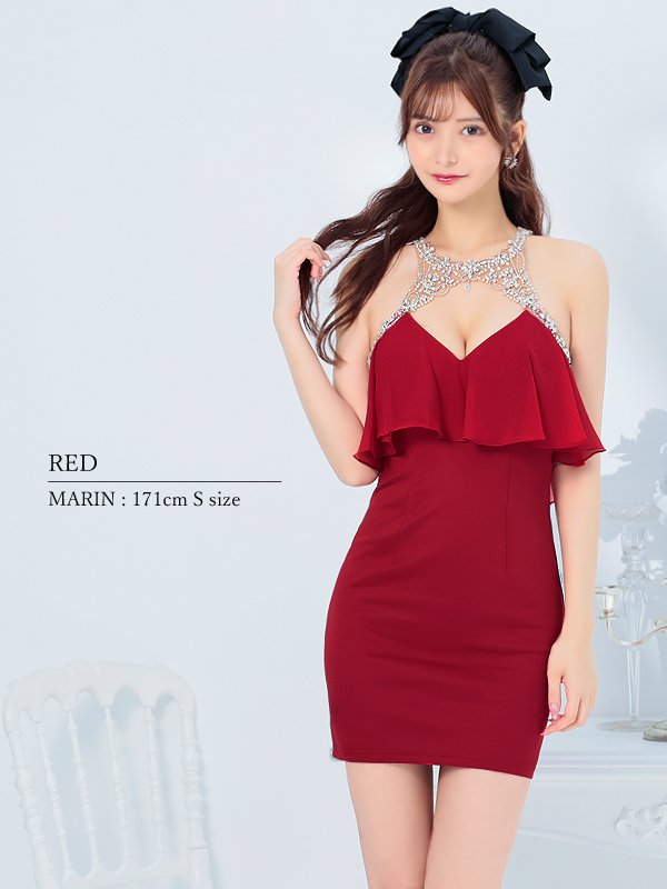 画像9: XSサイズあり【ANGEL R/エンジェルアール】 デコルテビジュー/ バストシフォンデザイン/ タイト/ ミニドレス/ キャバドレス[OF2] (9)