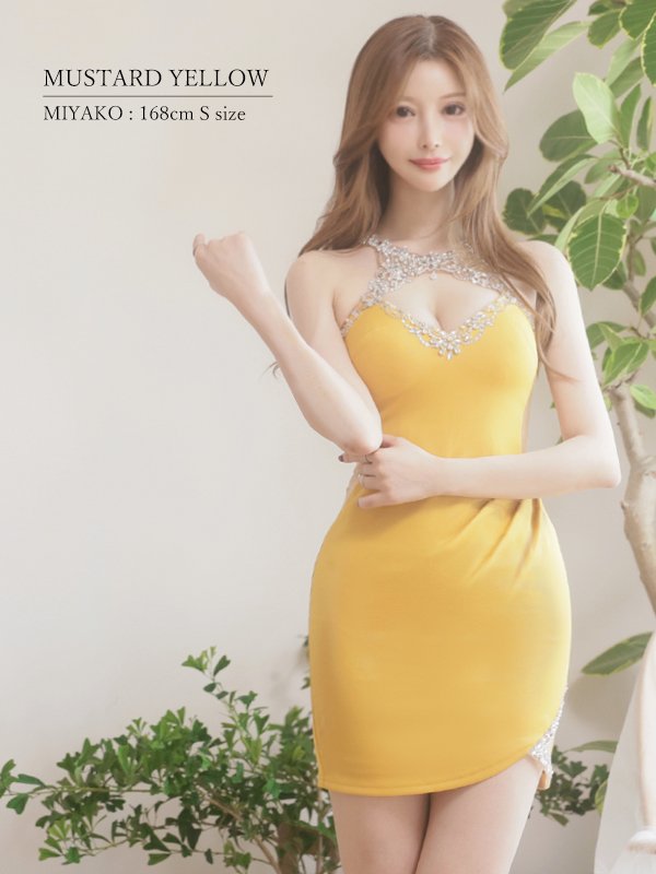 画像16: XSサイズあり【ANGEL R/エンジェルアール】 ホルターネック/ バストカット/ ワンカラー/ ビジュー/ ストレッチ/ ノースリーブ/ タイト/ ミニドレス/ キャバドレス[OF2] (16)