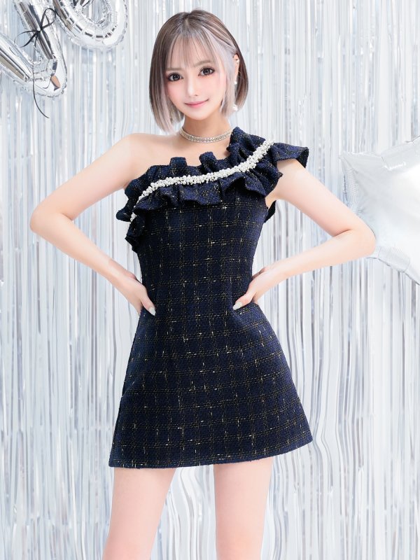 画像15: XSサイズあり【ANGEL R/エンジェルアール】ワンショル/ パール/ チェックツイード/ フリル/ Aライン/ フレア/ ミニドレス/ キャバドレス[OF2] (15)