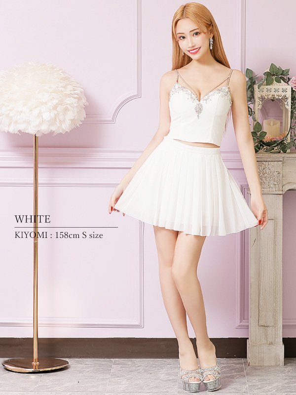 画像26: XSサイズあり【ANGEL R/エンジェルアール】バストストーンビジュー/ セパレート/ キャミソール/ セットアップ/ プリーツシフォンスカート/ フレア/ マイクロミニ/ ミニドレス/ キャバドレス[OF2] (26)