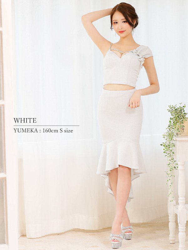 画像32: XSサイズあり【ANGEL R/エンジェルアール】アシンメトリーショルダー/ パールビジュー/ セパレート/ マーメイド/ ラメ/ ミディアムドレス/ キャバドレス[OF2] (32)