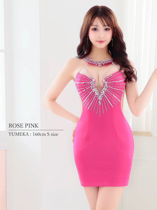 画像4: XSサイズあり【ANGEL R/エンジェルアール】ホルターネック/ デザインビジュー/ ダイヤカット/ マイクロミニ/ ミニドレス/ キャバドレス[OF2] (4)