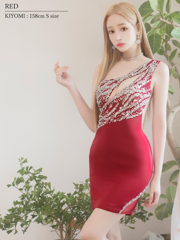 画像2: XSサイズあり【ANGEL R/エンジェルアール】アッパービジュー/ バストカット/ メッシュ/ ワンカラー/ ワンショルダー/ タイト/ ミニドレス/ キャバドレス[OF2] (2)