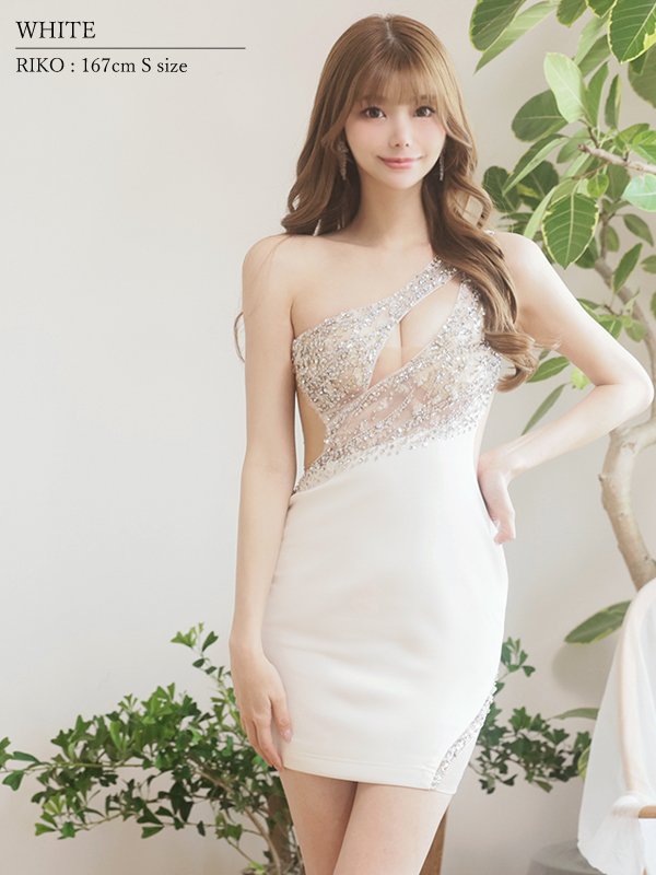 画像6: XSサイズあり【ANGEL R/エンジェルアール】アッパービジュー/ バストカット/ メッシュ/ ワンカラー/ ワンショルダー/ タイト/ ミニドレス/ キャバドレス[OF2] (6)