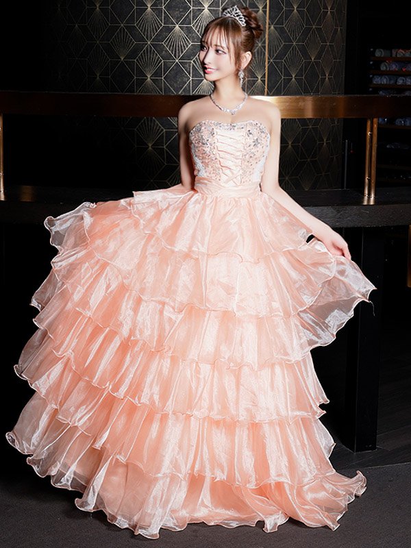 画像3: 【ANGEL R/エンジェルアール】フロントレースアップ/オフショル/ ビジュー/ フリル/ ウェディングドレス/ キャバドレスlong[HC03] (3)