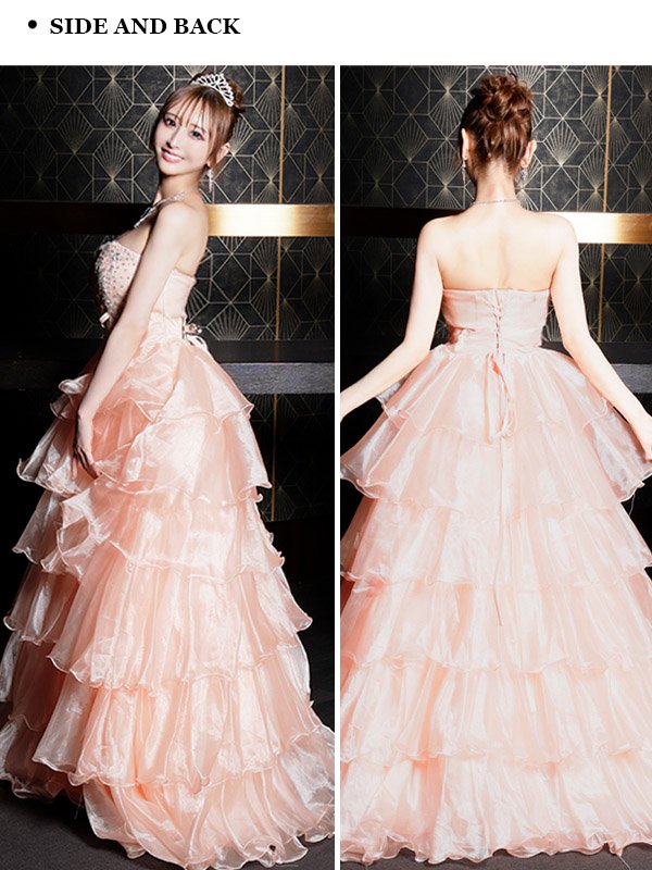 画像4: 【ANGEL R/エンジェルアール】フロントレースアップ/オフショル/ ビジュー/ フリル/ ウェディングドレス/ キャバドレスlong[HC03] (4)