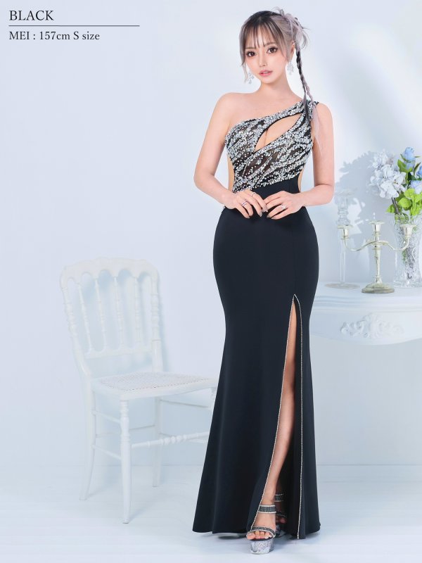 画像6: 【ANGEL R/エンジェルアール】アッパービジュー/ バストカット/ メッシュ/ ワンカラー/ ワンショルダー/ タイト/ ロングドレス/ キャバドレス long[OF2] (6)