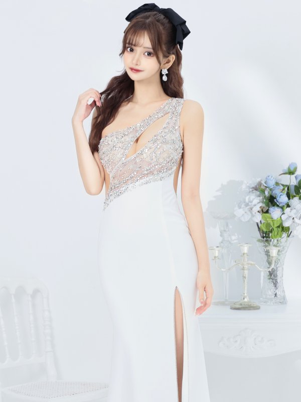 画像2: 【ANGEL R/エンジェルアール】アッパービジュー/ バストカット/ メッシュ/ ワンカラー/ ワンショルダー/ タイト/ ロングドレス/ キャバドレス long[OF2] (2)