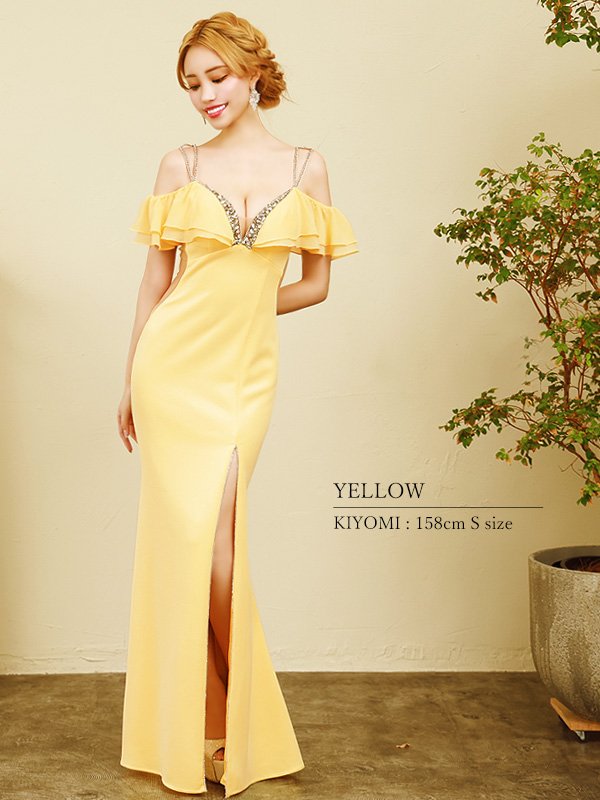 画像32: 【ANGEL R/エンジェルアール】バストビジュー/ オープンフリルショルダー/ スリット/ タイト/ ロングドレス/ キャバドレス long[OF2] (32)