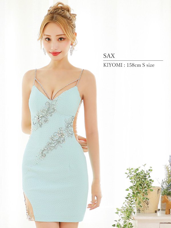 画像6: XSサイズあり【ANGEL R/エンジェルアール】フロントビジューライン/ アンイーブンファブリック/ シアー/ ワンカラー/ タイト/ ミニドレス/ キャバドレス[OF2] (6)