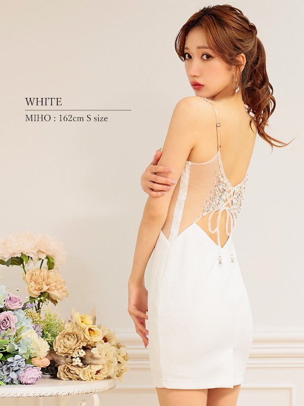 画像17: XSサイズあり【ANGEL R/エンジェルアール】バックレースアップ/ メッシュ/ ビジュー/ ウエストカット/ タイト/ ミニドレス/ キャバドレス[OF2] (17)