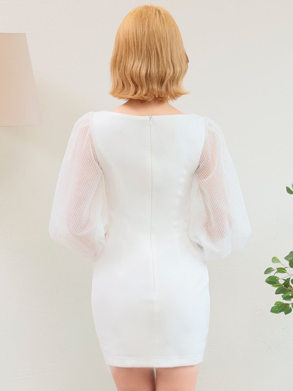 画像22: XSサイズあり【ANGEL R/エンジェルアール】フラワービジュー/ ドットシースルー/ ロングスリーブ/ タイト/ ミニドレス/ キャバドレス[OF2] (22)