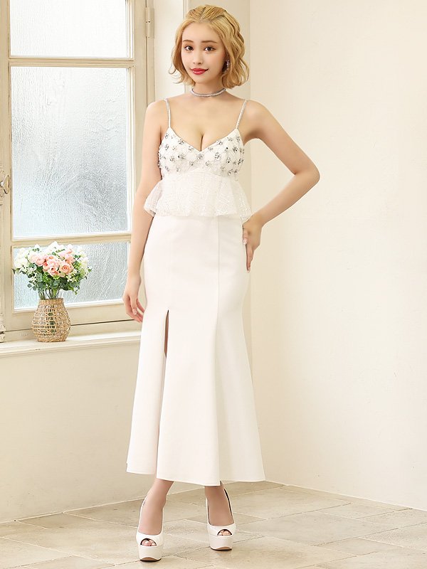 画像6: 【ANGEL R/エンジェルアール】レース/ ペプラムデザイン/ フラワービジュー/ ミディアム/ ロングドレス/ キャバドレス long[OF2] (6)