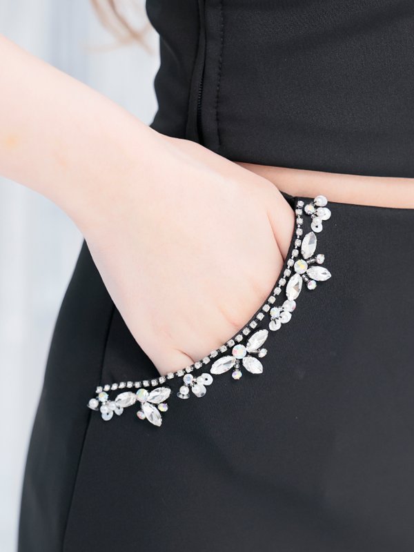 画像12: XSサイズあり【ANGEL R/エンジェルアール】ビジュー刺繍/ バストカット/ ワンショル/ ポケット付き/ セパレート/ セットアップ/ タイト/ ミニドレス/ キャバドレス[OF2] (12)