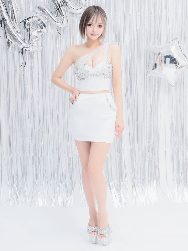 画像4: XSサイズあり【ANGEL R/エンジェルアール】ビジュー刺繍/ バストカット/ ワンショル/ ポケット付き/ セパレート/ セットアップ/ タイト/ ミニドレス/ キャバドレス[OF2] (4)