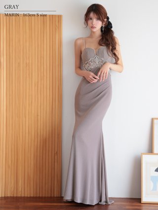 モカ色の片肩ドレス キャバ　ロングドレス ティカ Tika キャバドレス 肩あきチュールスリットタイトロング