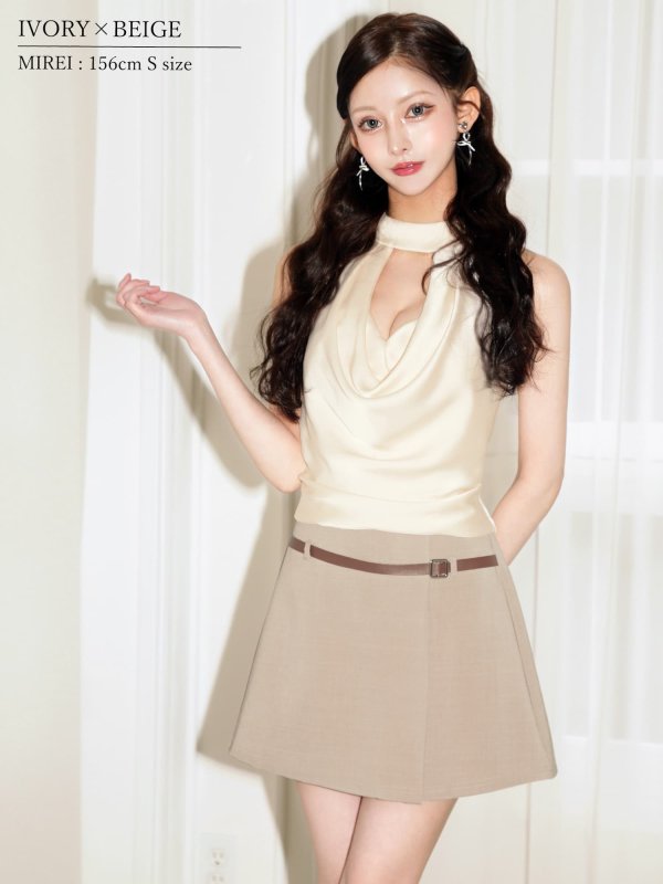 アイボリーxベージュ　モデル：ミレイ　身長：156cm　着用サイズ：Sサイズ