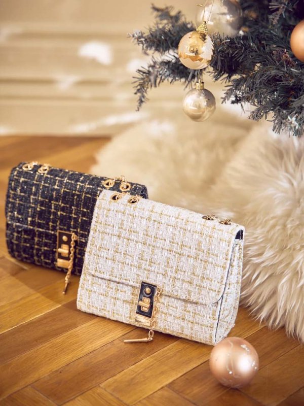 画像11: 【バッグ】2wayゴールドチェーンツイードバッグ【2カラー】[OF03] (11)
