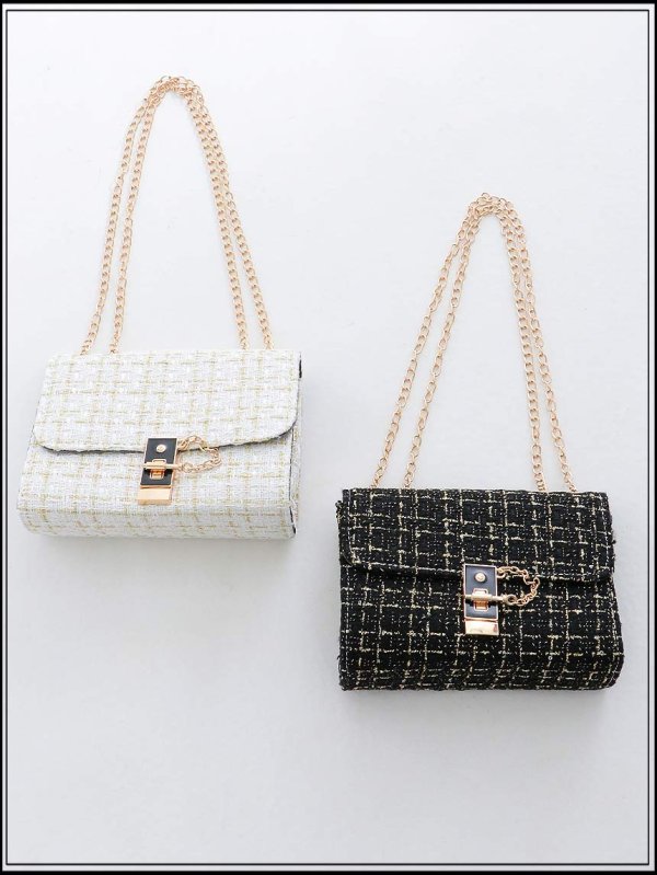 画像2: 【バッグ】2wayゴールドチェーンツイードバッグ【2カラー】[OF03] (2)