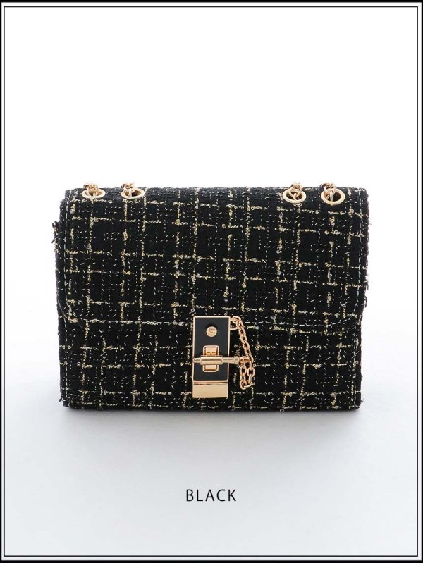 画像3: 【バッグ】2wayゴールドチェーンツイードバッグ【2カラー】[OF03] (3)