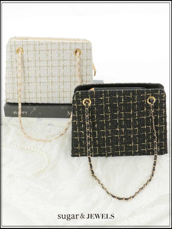 画像1: 【バッグ】ツイードチェーンショルダーバッグ【2カラー】【IM】[OF04] (1)