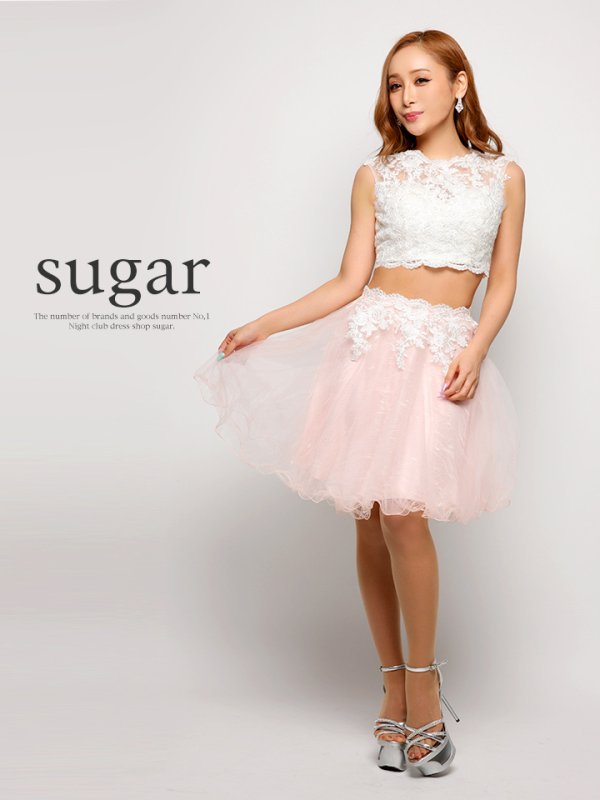 画像5: ☆XSサイズあり☆【Lip line/リップライン】レース刺繍xチュールフレアセットアップミニキャバドレス・s6B1709[HC03] (5)