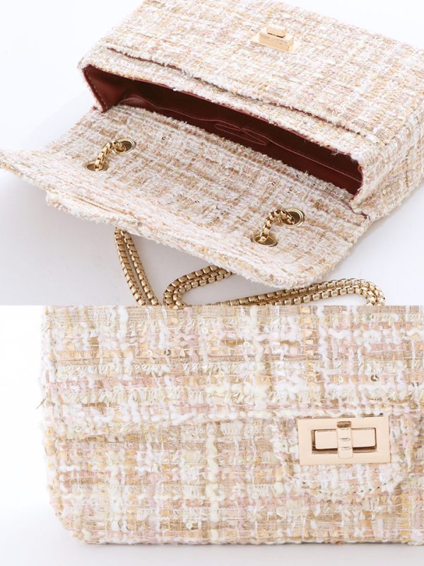 画像4: 【BAG】ツイードバッグ/メタルチェーン/ツイード/ハンドバッグ/ショルダーバッグ/2way【IM】【2カラー】[OF04] (4)