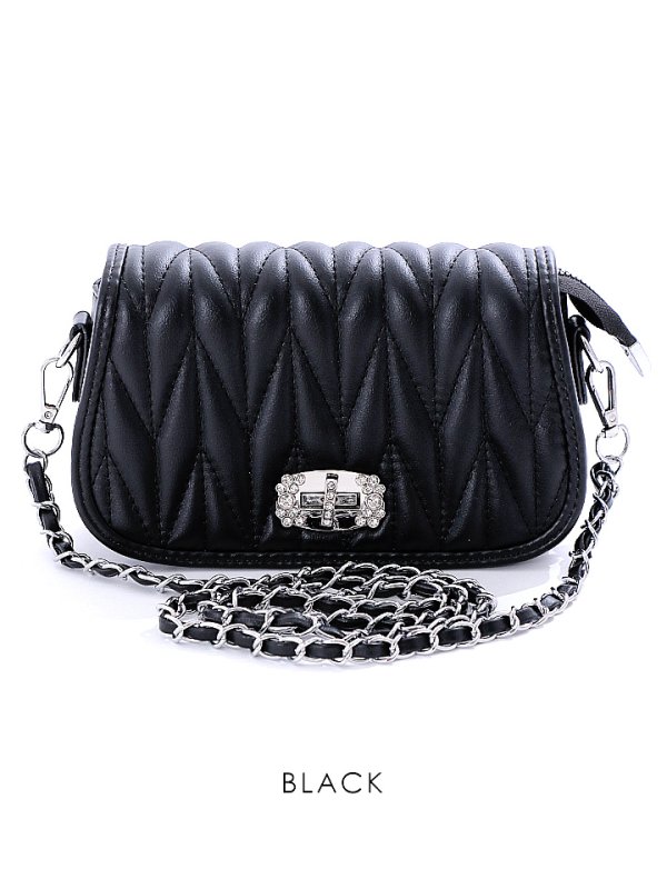 画像2: 【BAG】キルティングショルダービジューバッグ/キルティング/ショルダー/ビジュー/チェーン【2カラー】[OF03] (2)